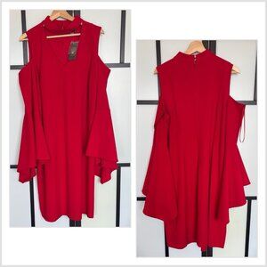 Vince Camuto Red Dress Plus Size 1X Cold Shoulder NWT Vamp Goth Cocktail